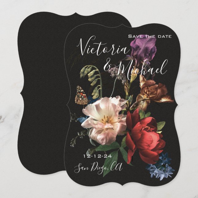 Convite Rembrandt Floral Save the Date Casamento (Frente/Verso)