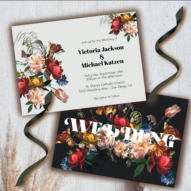 Convite Rembrandt Modern Floral Dark & Moody Wedding (Criador carregado)