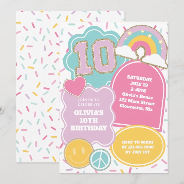 Convite Remendo Preppy 10º Aniversário (Frente/Verso)