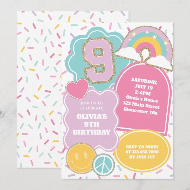 Convite Remendo Preppy 9º Aniversário (Frente/Verso)