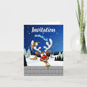 Convite Rena de Natal Engraçada Espiando Meme de Natal
