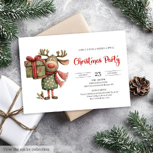 Convite Rena de Natal engraçada vermelha verde imprimível 