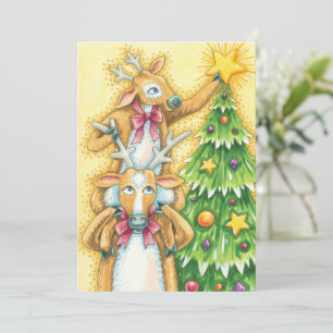 Convite Rena de Natal Fofa Com Estrela de Árvore de Natal