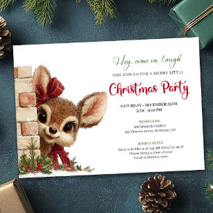 Convite Rena de Natal Peeking Luxuosa Cartoon Aquarela