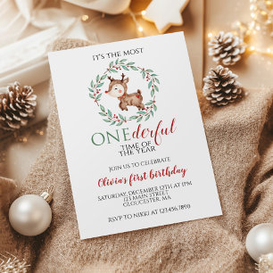 Convite Renas de Natal Onederful Primeiro Aniversário