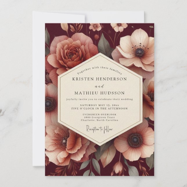 Convite Renascença Marrom Flor de Casamento (Frente)