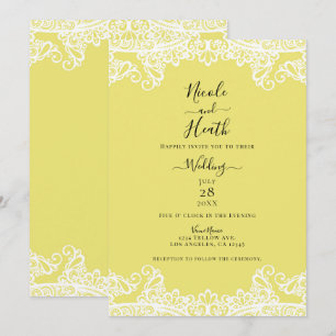 Convite Renda Amarela e Branca Casamento Elegante