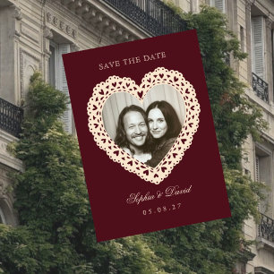 Convite Renda Antiga Coração Foto Casamento Salve a Data