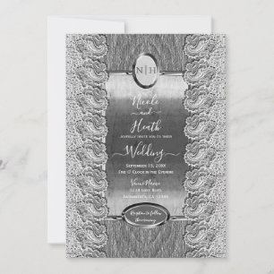 Convite Renda Branca Antiga Cinza Madeira Prata Casamento 