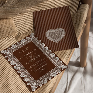 Convite Renda Chocolate Marrom Dinheiro Antigo Casamento