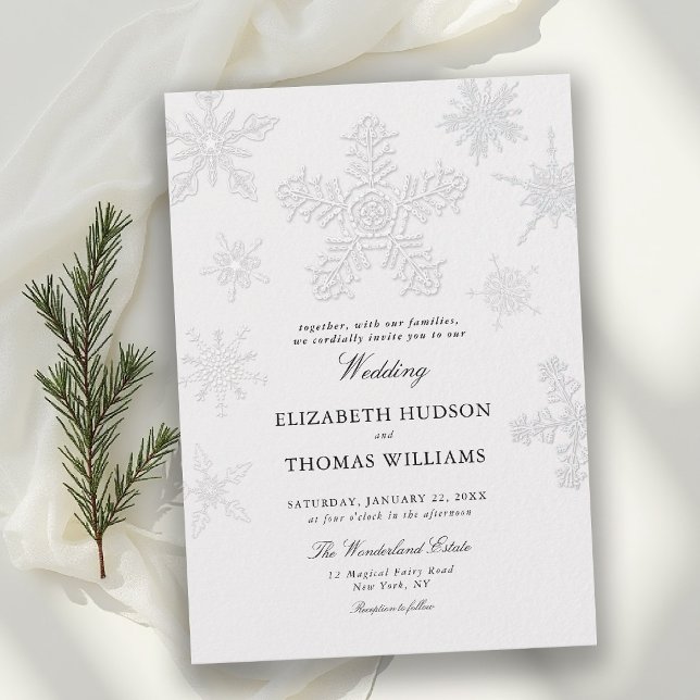 Convite Renda de Floco de Neve de Inverno Clássico Moderno (winter wedding invitation modern classic minimalist snowflake snow frost wonderland elegant simple)
