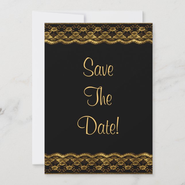 Convite Renda dourada no Save The Date de casamento preto (Frente)