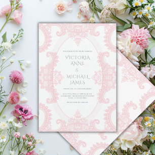 Convite Renda Rosa Caprichoso Casamento Vintage