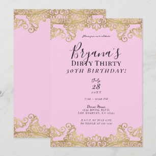Convite Renda Rosa e Dourada Chic Suja 30 30º Aniversário