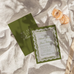 Convite Renda Sofisticada Verde Oliva Antigo Dinheiro Rend