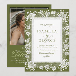 Convite Renda Verde Oliva Renda Casamento Dinheiro Antigo