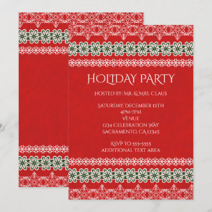 Convite Renda Vermelha Branca e Verde Festa de Férias Eleg