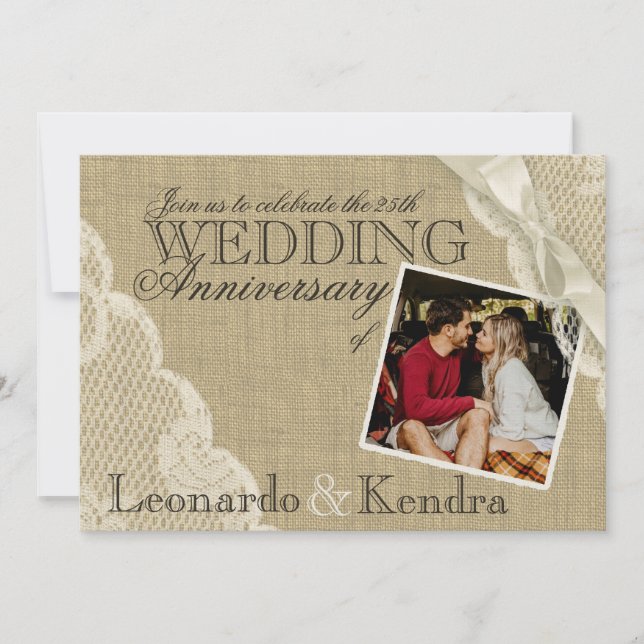 Convite Renda Vintage Aniversário de Casamento (Frente)