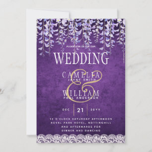 Convite Renda Violeta Moderna de Wisteria para Casamento