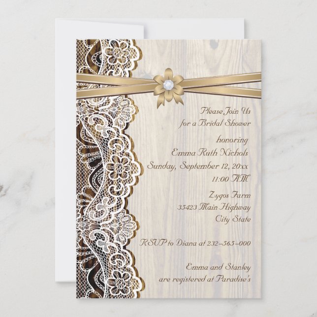 Convite rendas, flores de fita e chá de panela de casament (Frente)