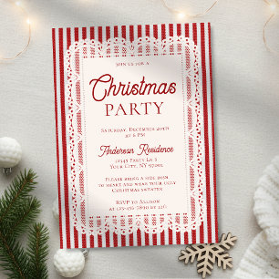 Convite Rendas Vintage Listras Vermelhas de Natal Festa