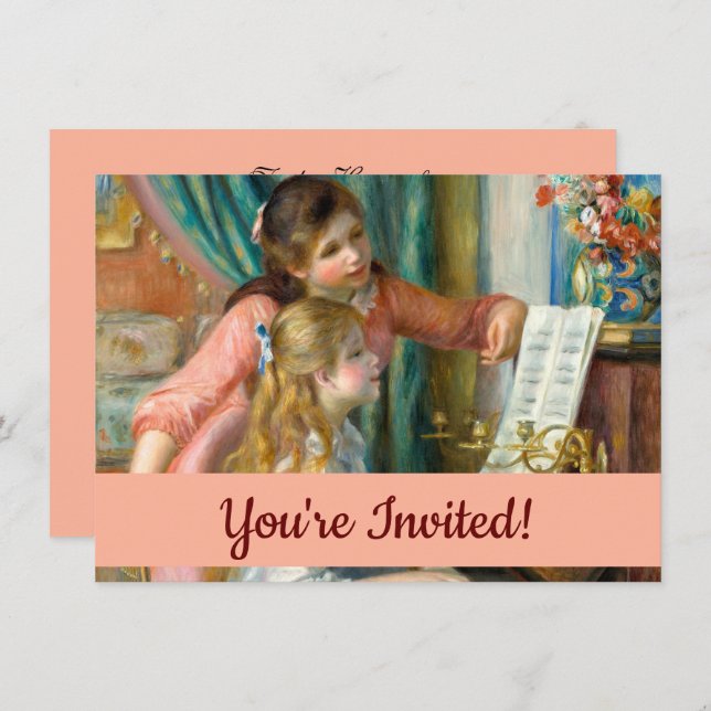 Convite Renoir Girls no Piano Impressionismo Pintura (Frente/Verso)
