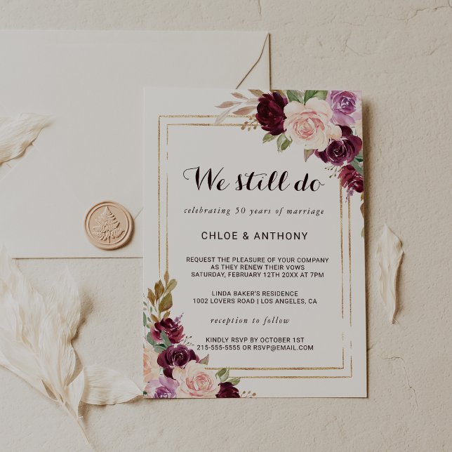 Convite Renovação da Vinha Floral Verde Geométrica Dourada (Criador carregado)