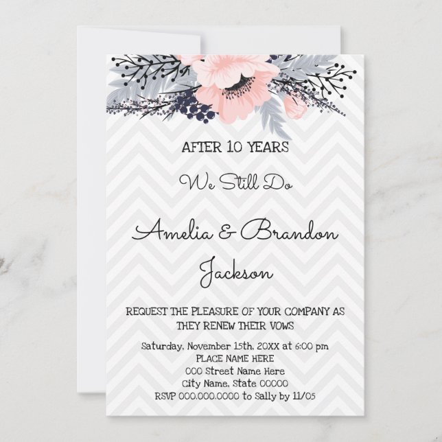 Convite Renovação de Aniversário de Casamento de Flores El (Frente)