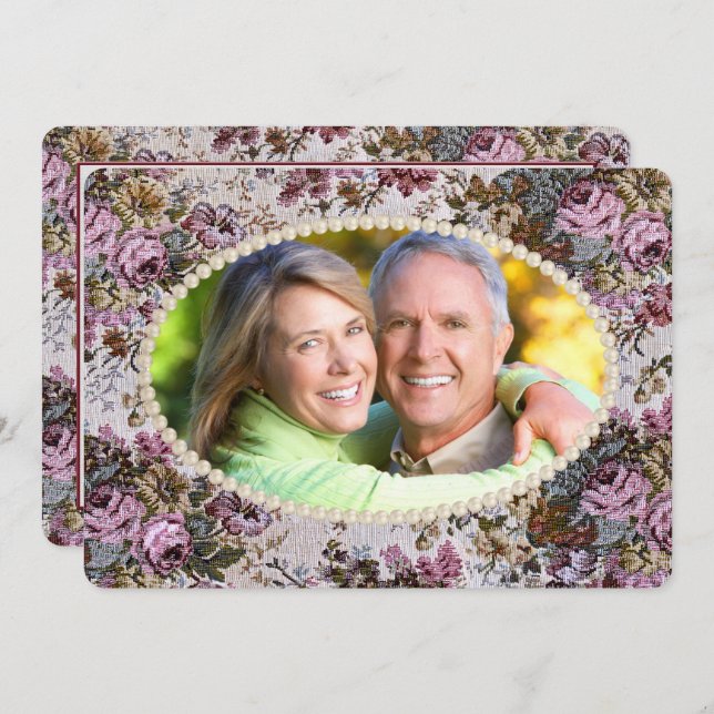 Convite Renovação de Vinhas de Pearl Frame e Tapeçaria (Frente/Verso)