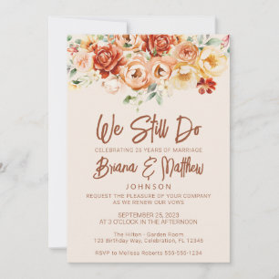 Convite Renovação de Voto de Casamento Floral Bege Ferruge