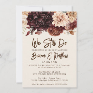 Convite Renovação de Voto de Casamento Floral Bege Marrom