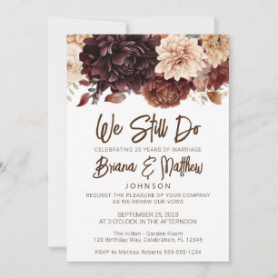 Convite Renovação de Voto de Casamento Floral Bege Marrom