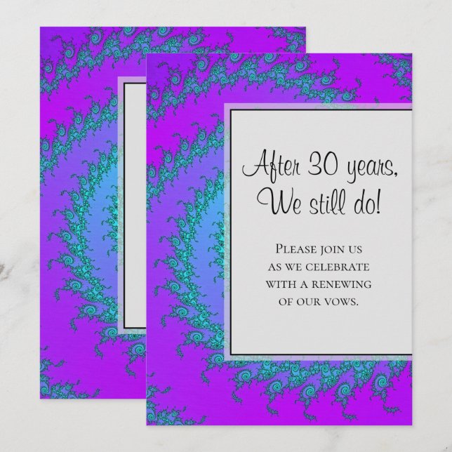 Convite Renovação de Voto de Casamento Moderno Aqua e Roxo (Frente/Verso)