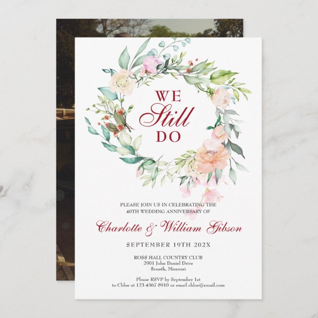 Convite Renovação de Votos de Aniversário de 40 Anos de Ca (Frente/Verso)