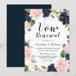 Convite Renovação de Votos de Casamento em Aquarela Azul M