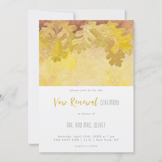 Convite Renovação de Votos de Folhas de Carvalho de Outono (Frente)