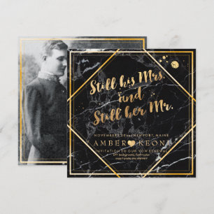 Convite Renovação de Votos/Faux Dourado/Mármore Preto PixD