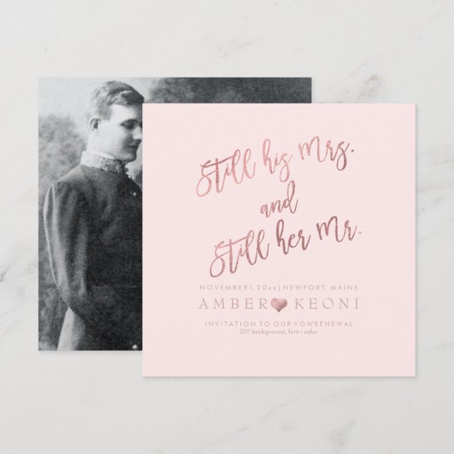 Convite Renovação de Votos/Faux Dourado Rosa/DIY PixDezine (Frente/Verso)