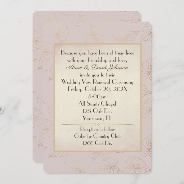 Convite Renovação de Votos Folha Dourada (Frente/Verso)