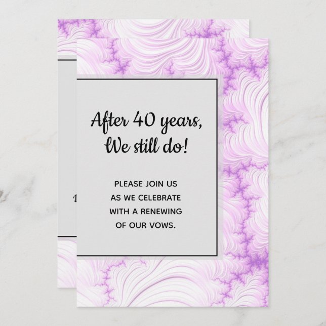 Convite Renovação de Votos Moderna Creme Branco e Violeta  (Frente/Verso)