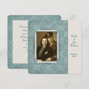 Convite renovação de votos quadro vintage glitter damasco