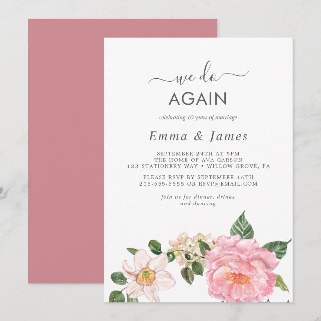 Convite Renovação de Votos "We Do Again" Florais da Terra  (Frente/Verso)