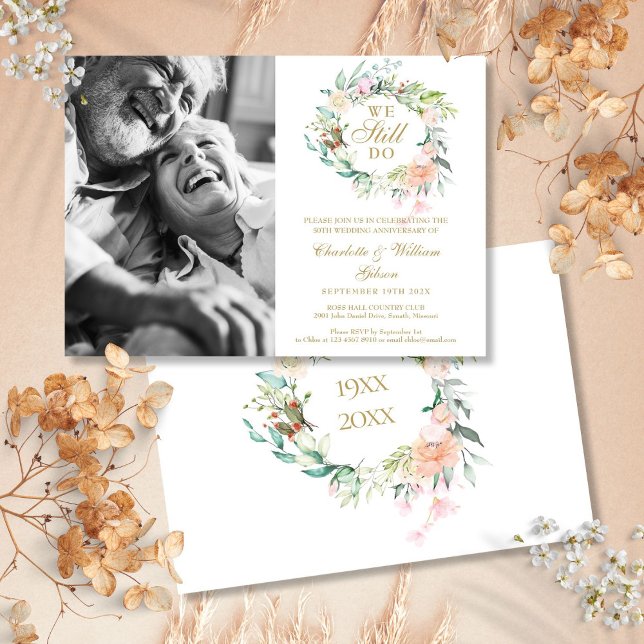 Convite Renovação de Vow Ainda Fazemos Aniversário De Foto (Vow Renewal We Still Do Floral Photo Anniversary Invitation)