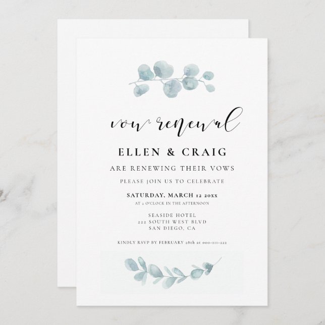 Convite Renovação de Vow de Casamento de Água Verde (Frente/Verso)