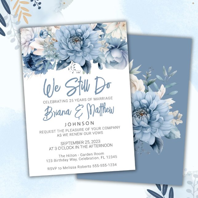Convite Renovação de Vow de Casamento Floral Dusty Blue (Criador carregado)