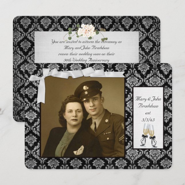 Convite Renovação de Vow de Casamento no Aniversário (Frente/Verso)