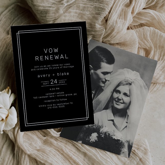 Convite Renovação de Vow de Foto Preta Moderna do AVERY (AVERY Modern Black Photo Vow Renewal Invitation)