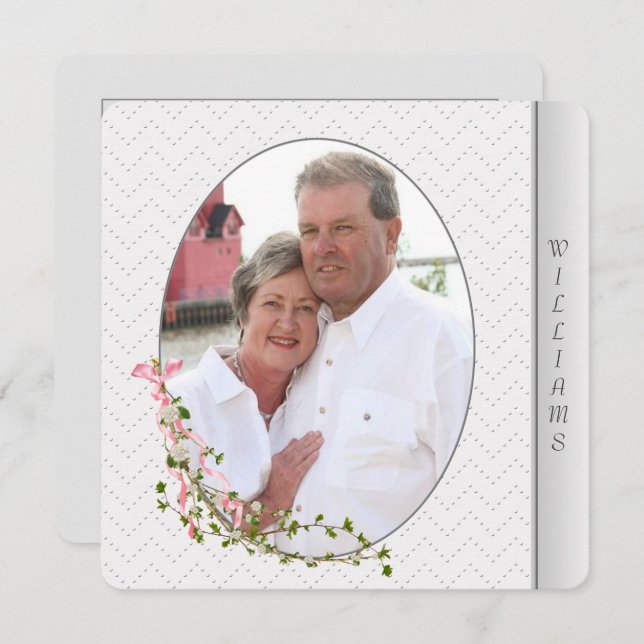 Convite Renovação de vow de fotograma em relevo prata (Frente/Verso)