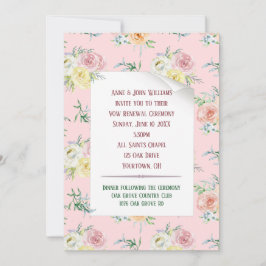 Convite Renovação de Vow de Rosa de Aquarela