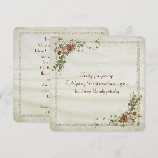 Convite Renovação de Vow do Aniversário de Casamento (Frente/Verso)